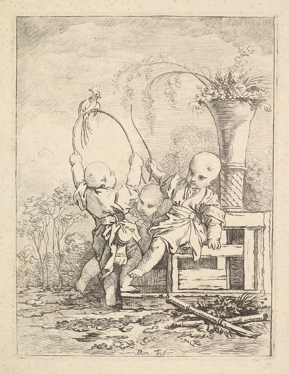 Chinese Children Playing with a Parrot — Louis Antoine Crozat, Baron de Thiers, Paris|François Boucher