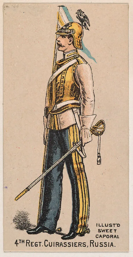 4th Regiment, Cuirassiers, Russia, from the Military Series (N224) issued by Kinney Tobacco Company to promote Sweet Caporal Cigarettes — Kinney Brothers Tobacco Company