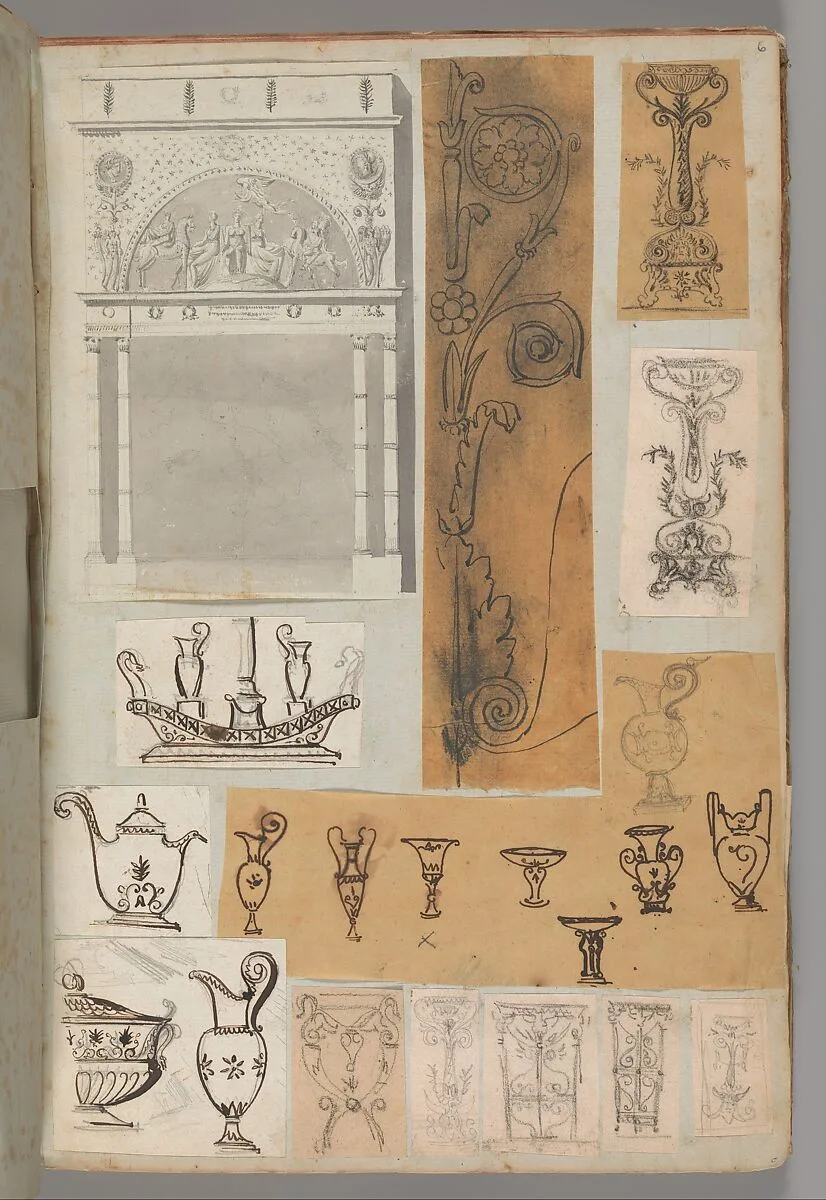 Page from a Scrapbook containing Drawings and Several Prints of Architecture, Interiors, Furniture and Other Objects — Pierre François Léonard Fontaine|Charles Percier