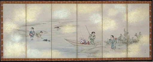円山応震筆 子供遊び図屏風|Children Playing in Summer and Winter