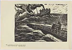 Plate 77: the sinking of the ship 'Potrero del Llano' by the Nazix on 13 May 1942, from the portfolio 'Estampas de la revolución Mexicana' (prints of the Mexican Revolution) — Ignacio Aguirre|Taller de Gráfica Popular