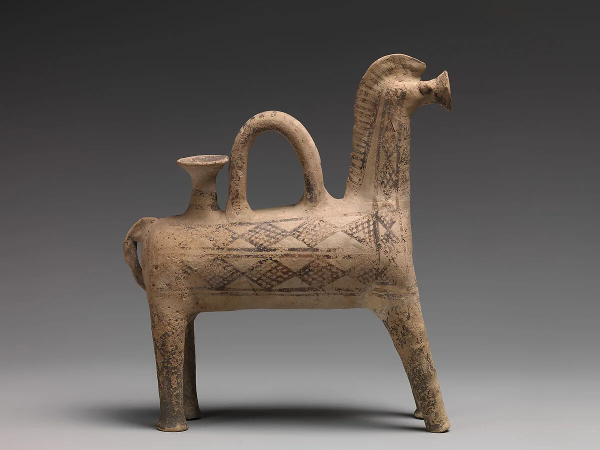 Terracotta rhyton (libation vessel) in the form of a horse — Unknown