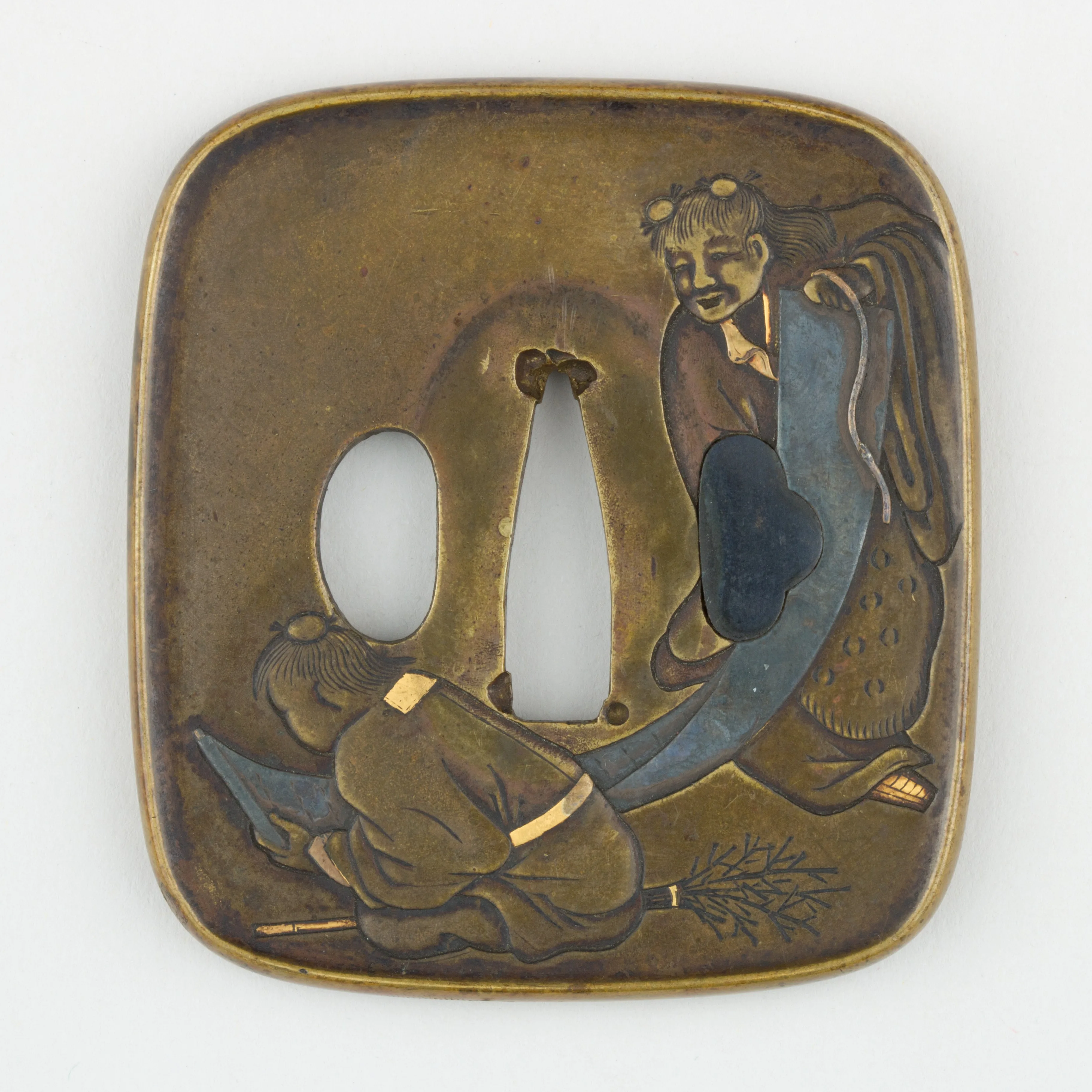 Sword Guard (<i>Tsuba</i>) Depicting Hanshan and Shide (寒山拾得図鐔) — Yoshiteru