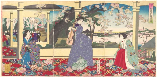 『踏舞会 上野桜花観 遊ノ図』|A Dance Party: Enjoying Cherry Blossom Viewing at Ueno (Tōbukai Ueno ōka yūran no zu)