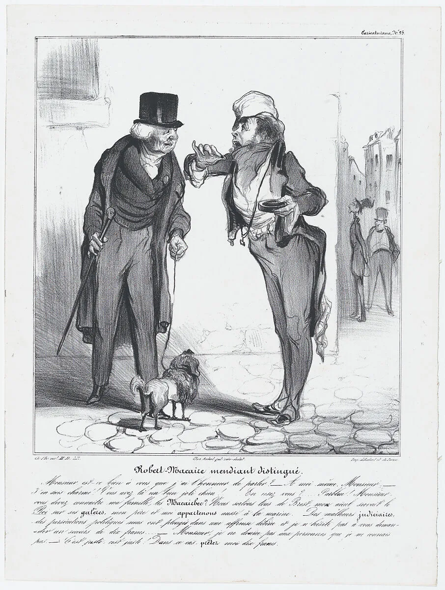 Plate 25: Robert Macaire, the genteel beggar, from 'Caricaturana,' published in Les Robert Macaires — Junca|Aubert et Cie|Charles Philipon|Honoré Daumier|Aubert et Cie
