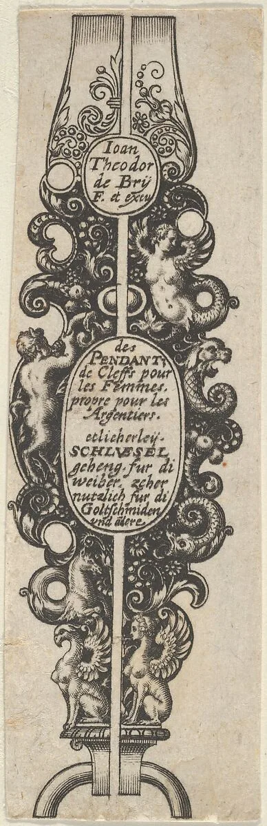 Title Page, from Des Pendants de Cleffs pour les Femmes — Johann Theodor de Bry