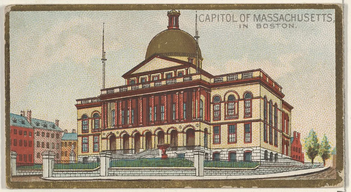 Capitol of Massachusetts in Boston, from the General Government and State Capitol Buildings series (N14) for Allen & Ginter Cigarettes Brands — Allen & Ginter|The Gast Lithograph & Engraving Company