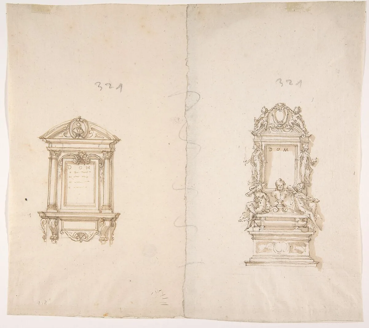 Two Designs for Memorial Tablets — Anonymous, French, 16th century|Jacques Androuet Du Cerceau