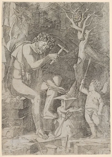 Vulcan seated forging Cupid's wing