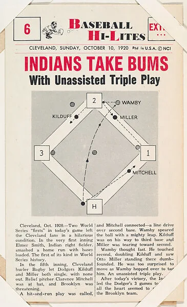 Indians Take Bums #6 from Nu-Card Baseball Hi-Lites series (W460) — Nu-Card, Inc.