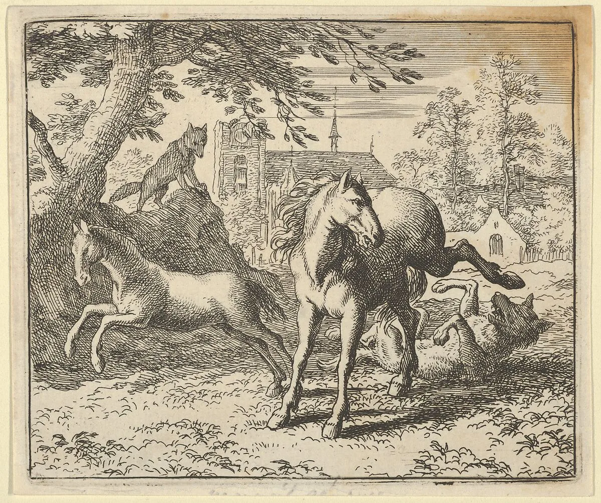 Renard Goes with the Badger to Court to Appease the Lion's Anger from Hendrick van Alcmar's Renard The Fox — Allart van Everdingen