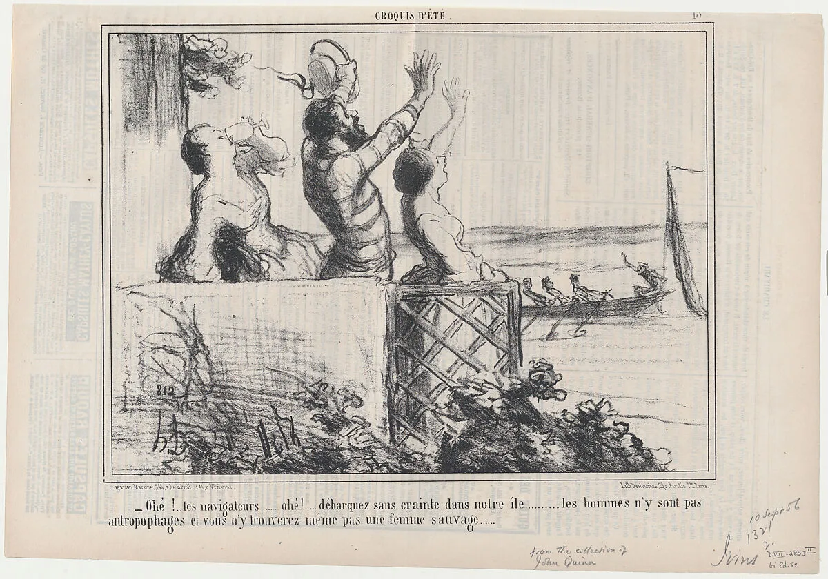 Ohé...les navigateurs...débarquez sans crainte..., from Croquis d'Été, published in Le Charivari, September 10, 1856 — Aaron Martinet|Honoré Daumier|Destouches