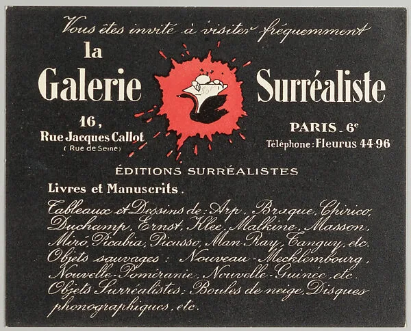 Vous êtes invité à visiter fréquemment la Galerie Surréaliste, 16, rue Jacques Callot (rue de Seine), Paris — Galerie surréaliste|Georges Malkine