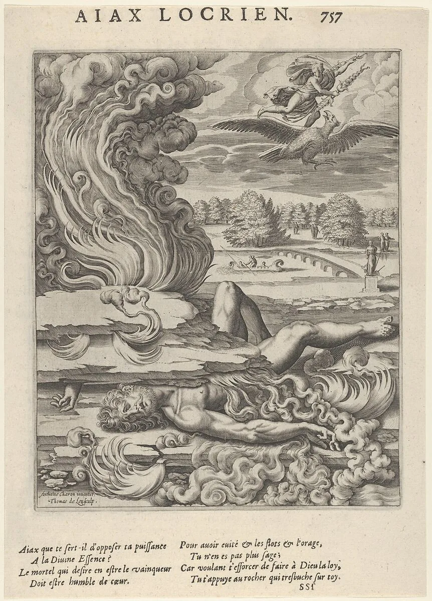 Locrian Ajax (Ajax Locrien), from: Les Images ou Tableaux de platte peinture des deux Philostrates Sophistes grecs (...) — Thomas de Leu|Antoine Caron