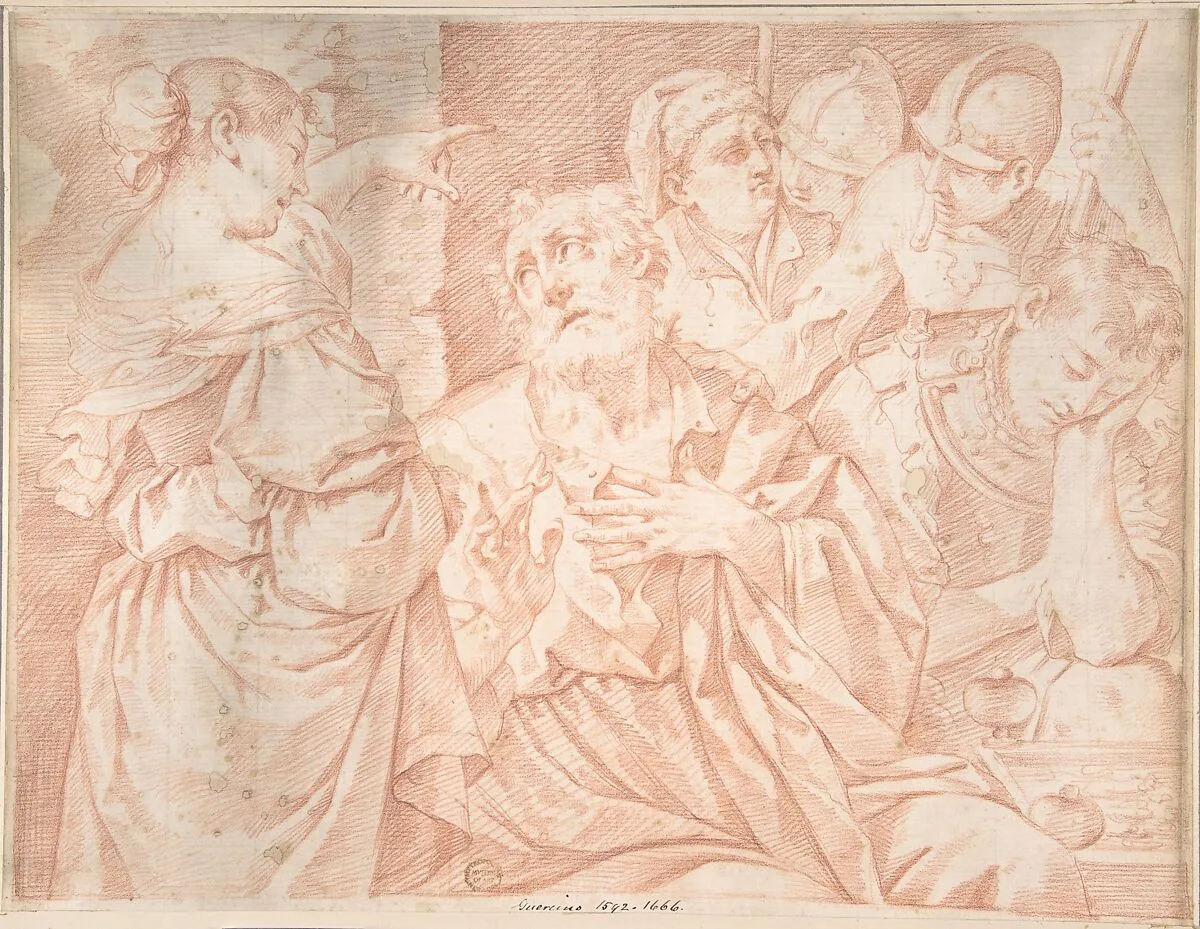 Peter Denying Christ, engraver's copy after a painting by Lorenzo Pasinelli — Anonymous, Italian, Roman-Bolognese, 17th century|Lorenzo Pasinelli