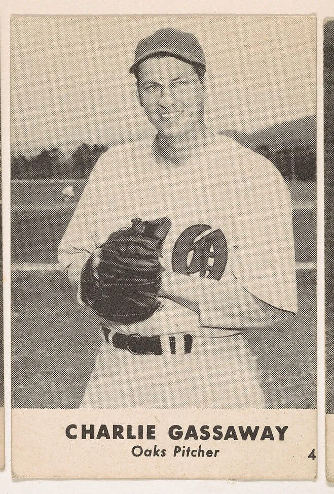 Charlie Gassaway, Oaks Pitcher, No. 4, from the Oakland Baseball Players (Oaks) series (D317), issued by Sunbeam Bread and Remar Bread — Sunbeam Bread|Remar Baking Company