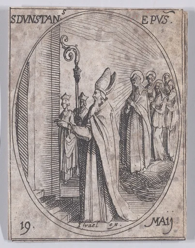 S. Dunstan, évêque (St. Dunstan, Bishop), May 19th, from "Les Images De Tous Les Saincts et Saintes de L'Année" (Images of All of the Saints and Religious Events of the Year)
