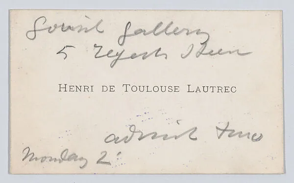 Henri de Toulouse-Lautrec, calling card — Anonymous|Henri de Toulouse-Lautrec
