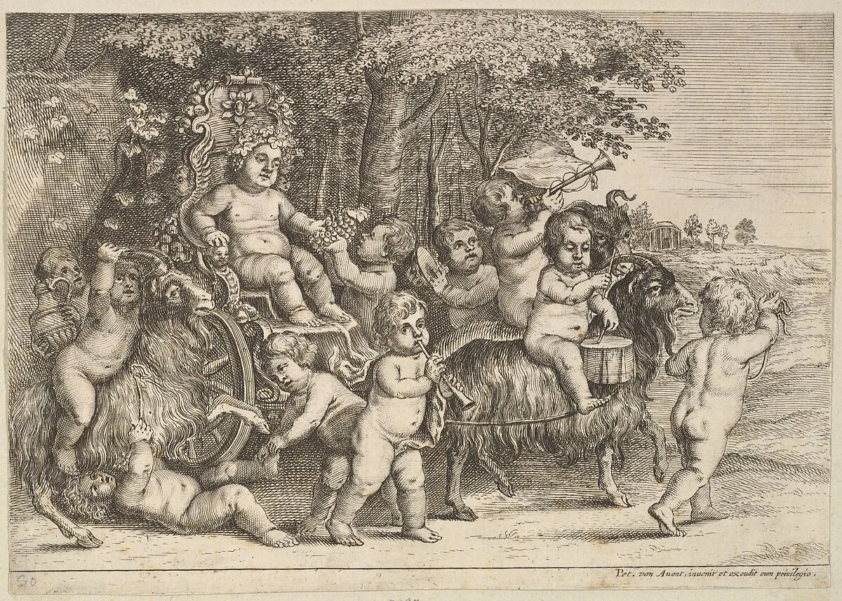 Eleven boys and three goats — Wenceslaus Hollar|Pieter van Avont|Pieter van Avont