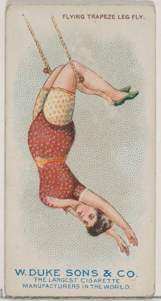 Flying Trapeze Leg Fly, from the Gymnastic Exercises series (N77) for Duke brand cigarettes — W. Duke, Sons & Co.