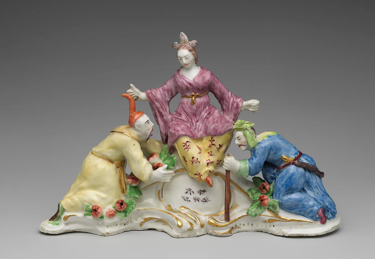 The Laotian Goddess Ki Mao Sao and Worshippers — Bow Porcelain Factory|Antoine Watteau|Michel Aubert