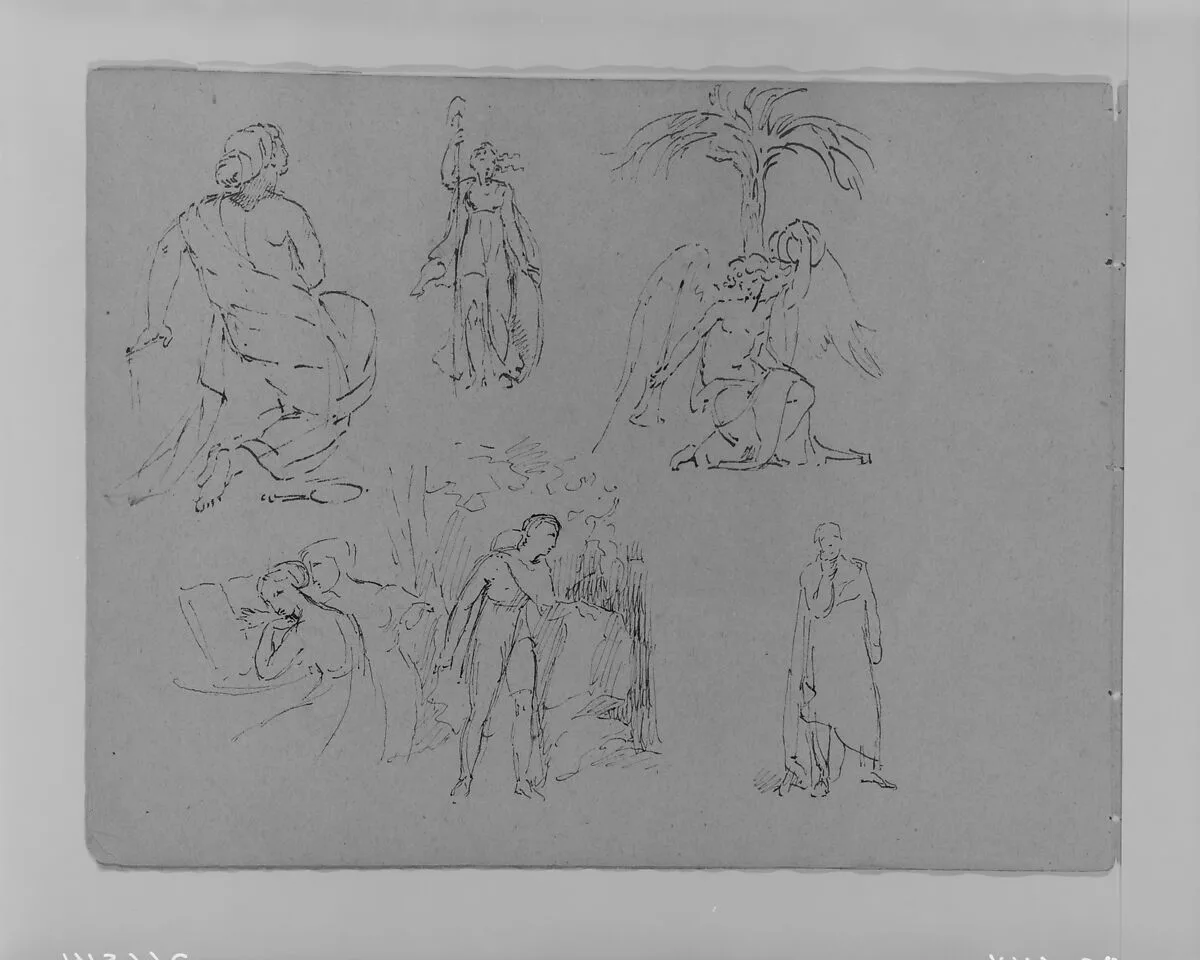 Six Figure Studies, Including an Angel Seated Beneath Palm Tree (from Sketchbook) — Thomas Sully