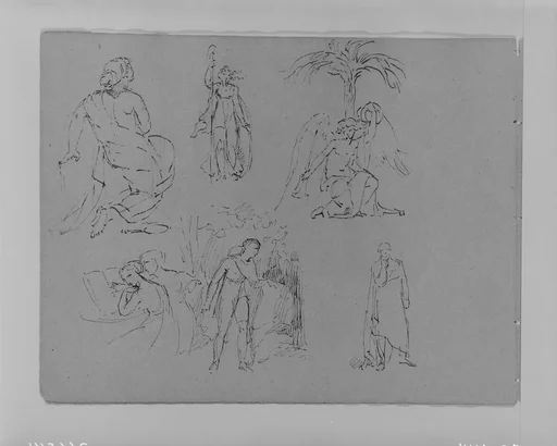 Six Figure Studies, Including an Angel Seated Beneath Palm Tree (from Sketchbook)