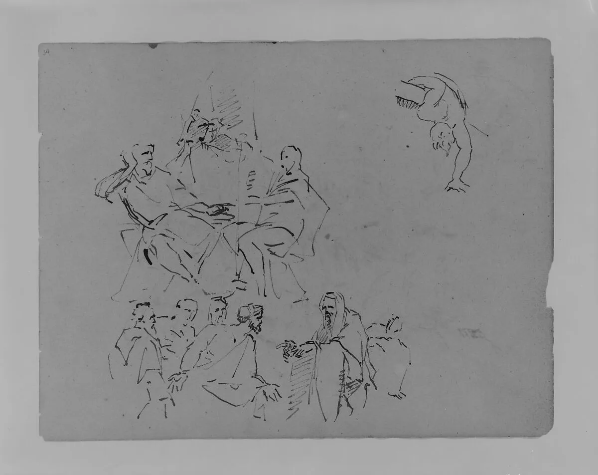 Two Figures Conversing; "Prophet" Addressing Group; a Man Leaning over a Ledge (from Sketchbook) — Thomas Sully
