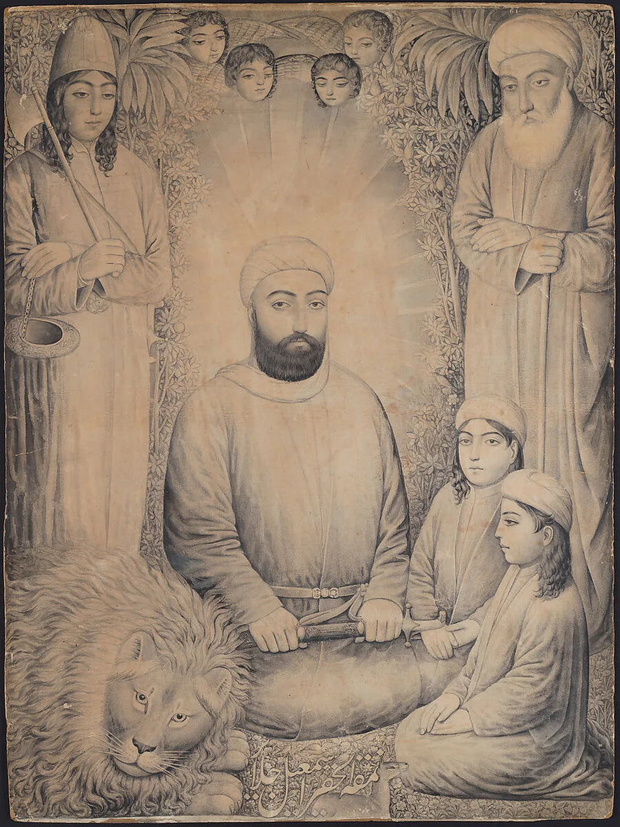 Imam 'Ali and Sons with a Lion — Isma'il Jalayir