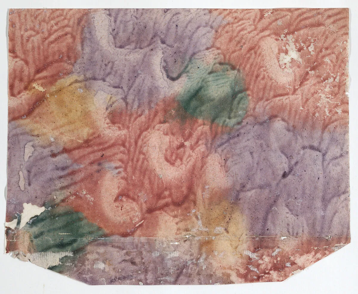 Paste paper with red, purple, yellow, and green design — Anonymous