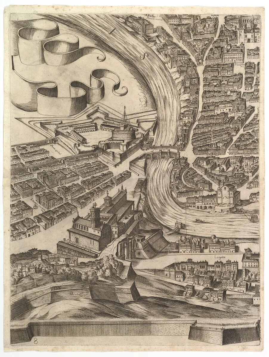 Plan of the City of Rome. Part 8 with the Castel Sant'Angelo — Giovanni Domenico de Rossi|Cardinal Camillo Pamphili|Antonio Tempesta