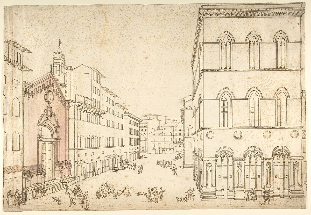 View of Florence: Or San Michele, Towards Piazza della Signoria (Via dei Calzaiuoli) — Giovanni Larciani ("Master of the Kress Landscapes")