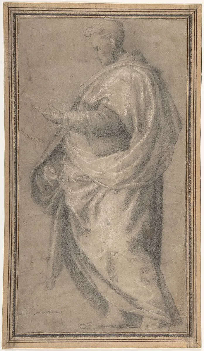 Drapery Study for a Standing Male Figure in Profile Facing Left — Fra Bartolomeo (Bartolomeo di Paolo del Fattorino)