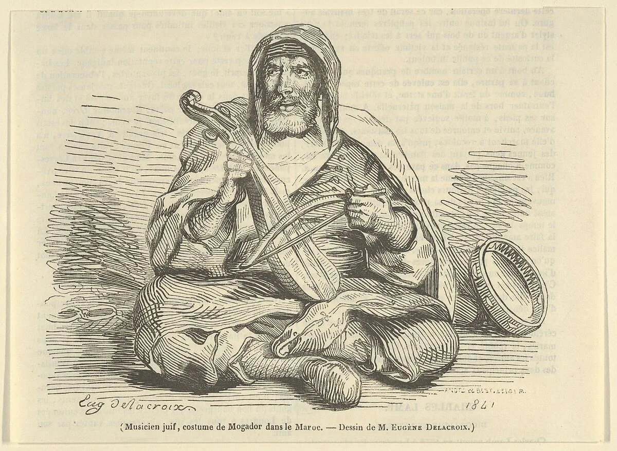Jewish Musician in Mogador Costume, Morocco, from "Le Magasin Pittoresque" — Eugène Delacroix|Andrew, Best, Leloir, Hotelin et Régnier