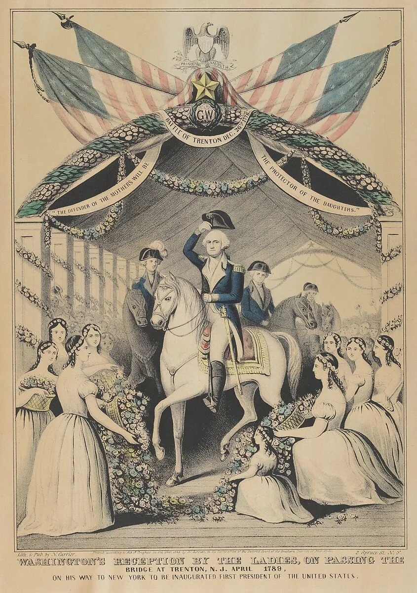 Washington's Reception by the Ladies on Passing the Bridge at Trenton, N.J., April 1789, on His Way to be Inaugurated First President of the United States — Nathaniel Currier|George Washington