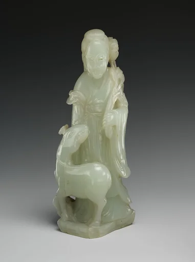 清 玉雕女仙瑞鹿|Fairy with a deer