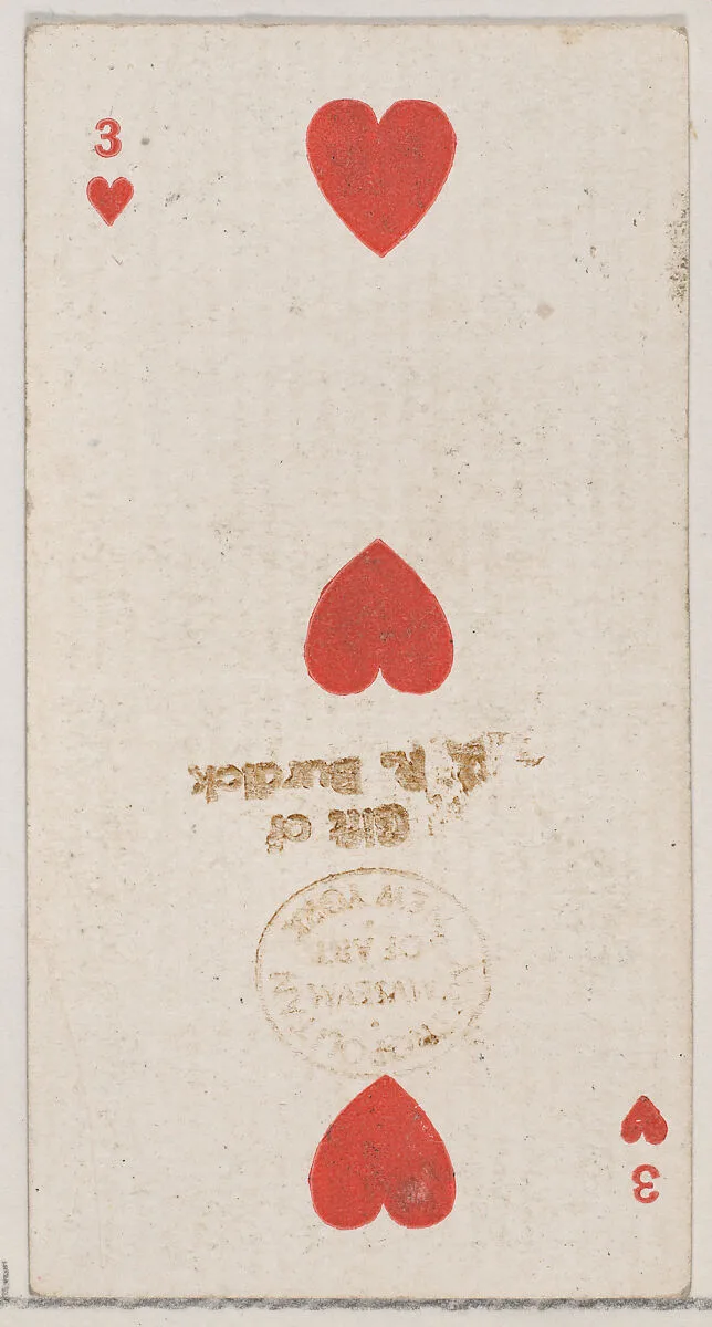 Three Hearts (red), from the Playing Cards series (N84) for Duke brand cigarettes — W. Duke, Sons & Co.
