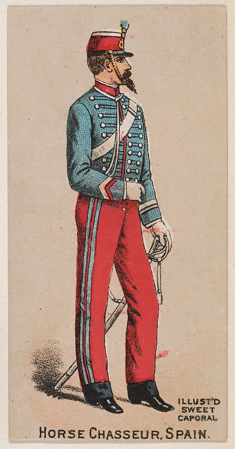 Horse Chasseur, Spain, from the Military Series (N224) issued by Kinney Tobacco Company to promote Sweet Caporal Cigarettes — Kinney Brothers Tobacco Company