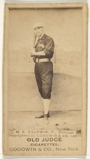 M.E. Baldwin, Pitcher, Chicago, from the Old Judge series (N172) for Old Judge Cigarettes