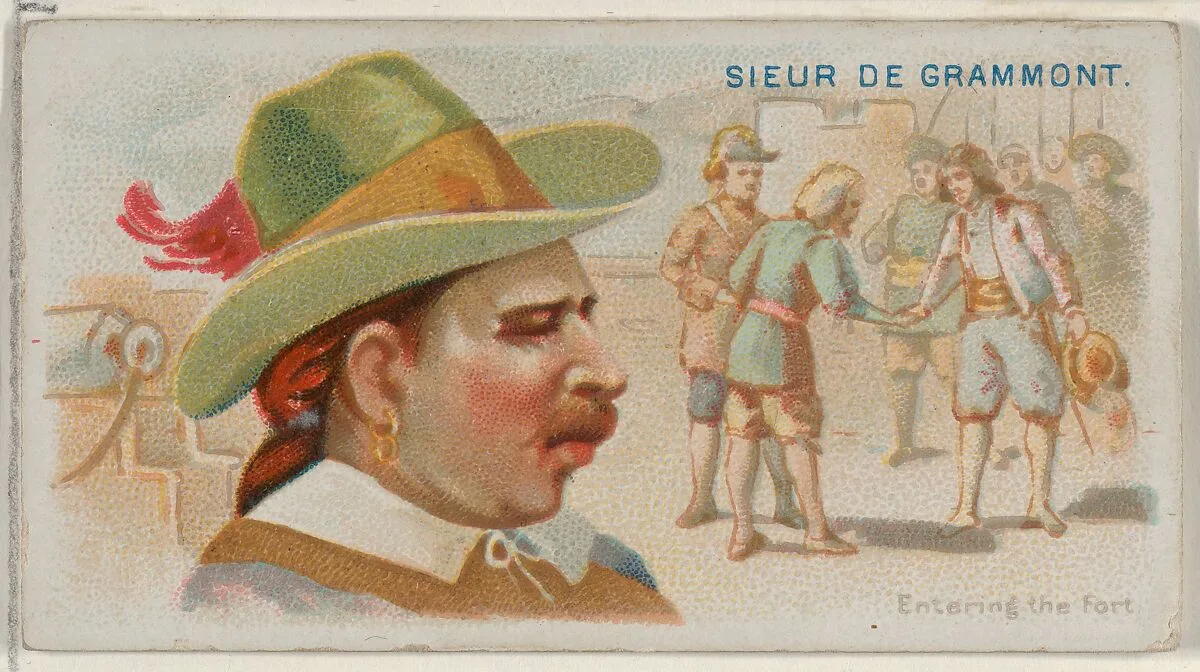 Sieur de Grammont, Entering the Fort, from the Pirates of the Spanish Main series (N19) for Allen & Ginter Cigarettes — George S. Harris & Sons|Allen & Ginter
