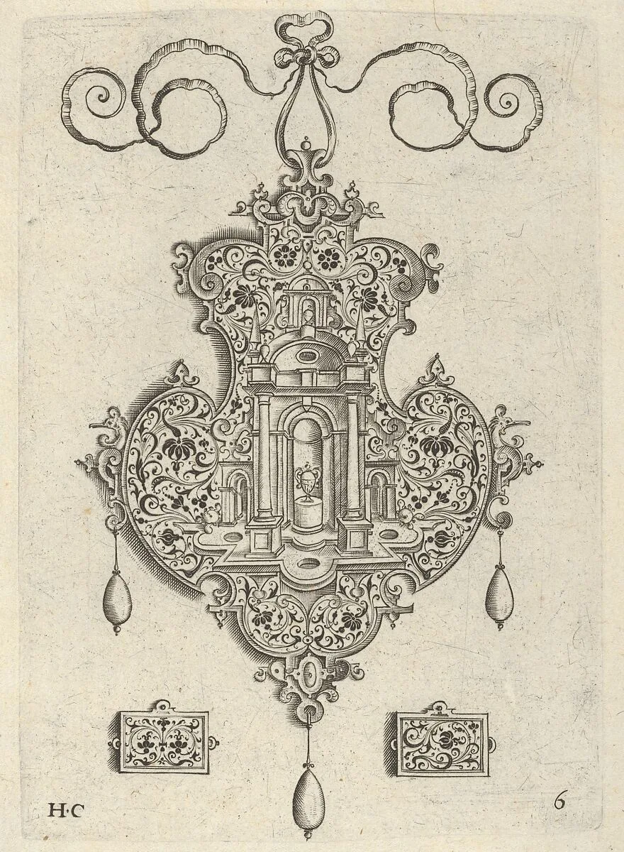 Pendant Design with Niche and a Vase with Two Handles Above Rectangular Ornaments — Jan Collaert I|Theodoor Galle