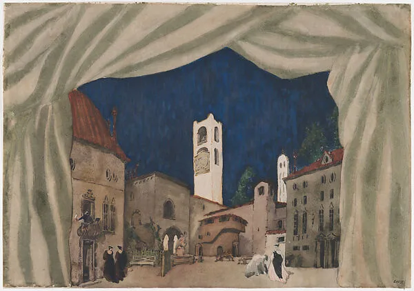 Design for a Stage Set for the Ballet 'Le Donne de Buon Umore’ (The Good Humored Ladies), premiered in Rome, April 12, 1917 — Léon Bakst