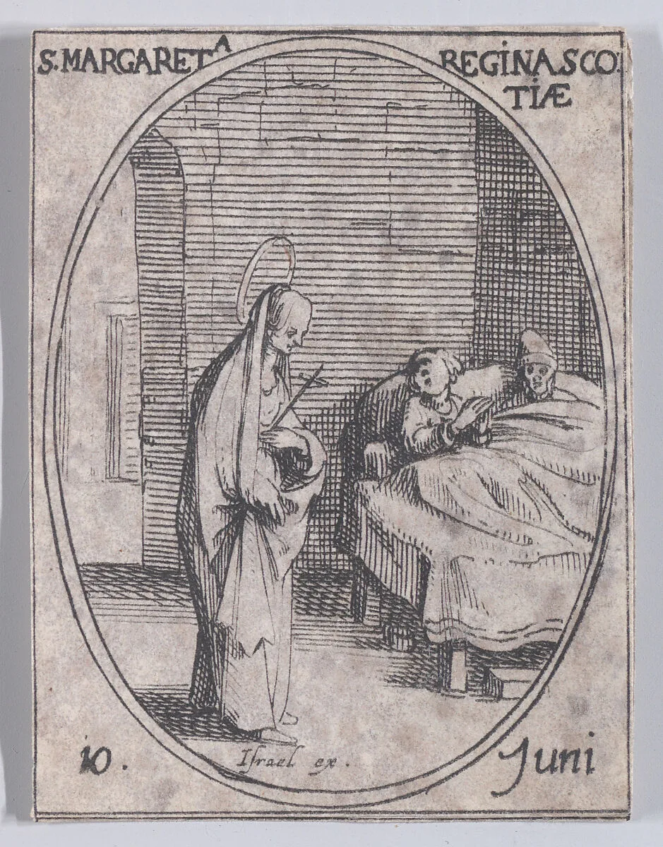 Ste. Marguerite, Reine de Écosse (St. Margaret, Queen of Scotland), June 10th, from "Les Images De Tous Les Saincts et Saintes de L'Année" (Images of All of the Saints and Religious Events of the Year) — Jacques Callot|Israël Henriet