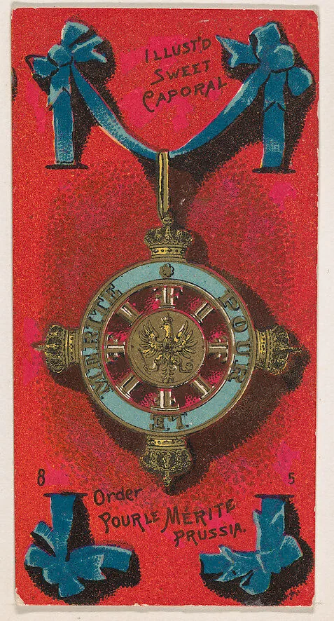 Order Pour le Merite, Prussia, from the Military Series (N224) issued by Kinney Tobacco Company to promote Sweet Caporal Cigarettes — Kinney Brothers Tobacco Company