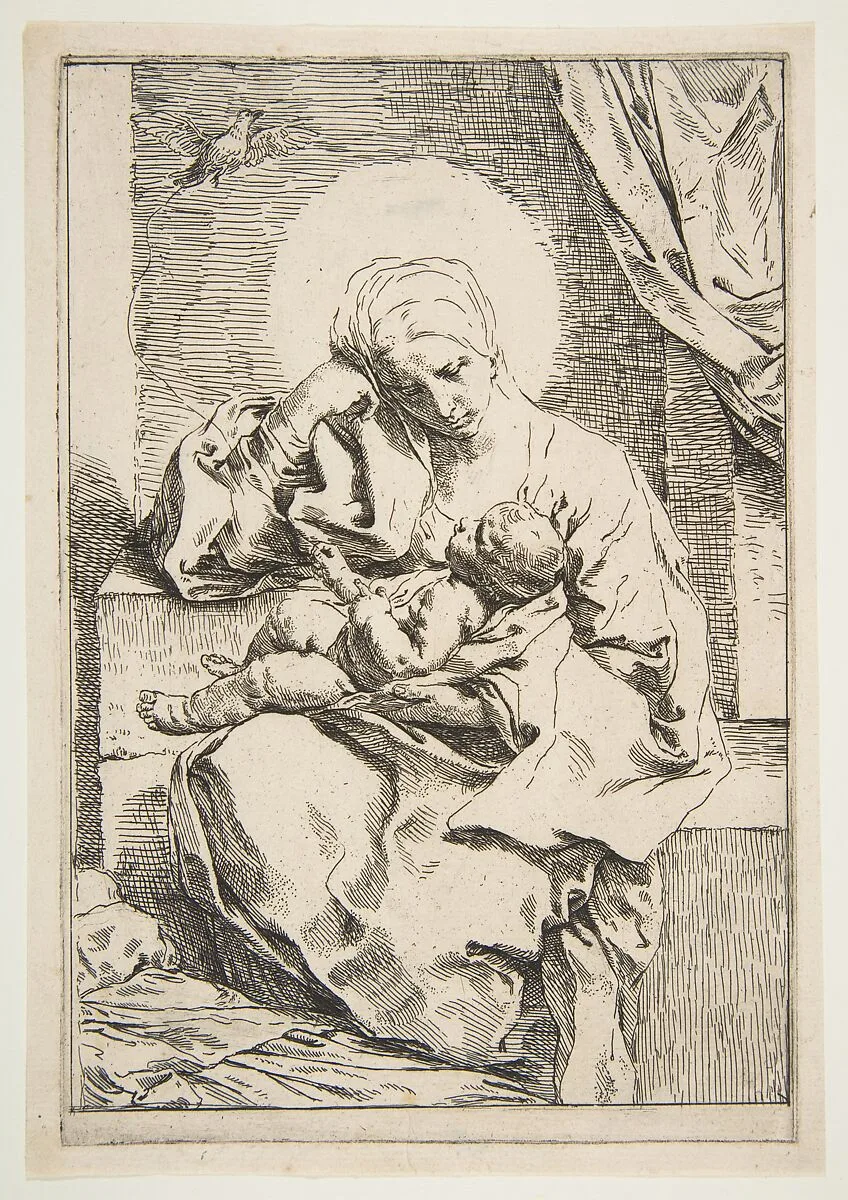 Madonna and Child with a bird — Simone Cantarini