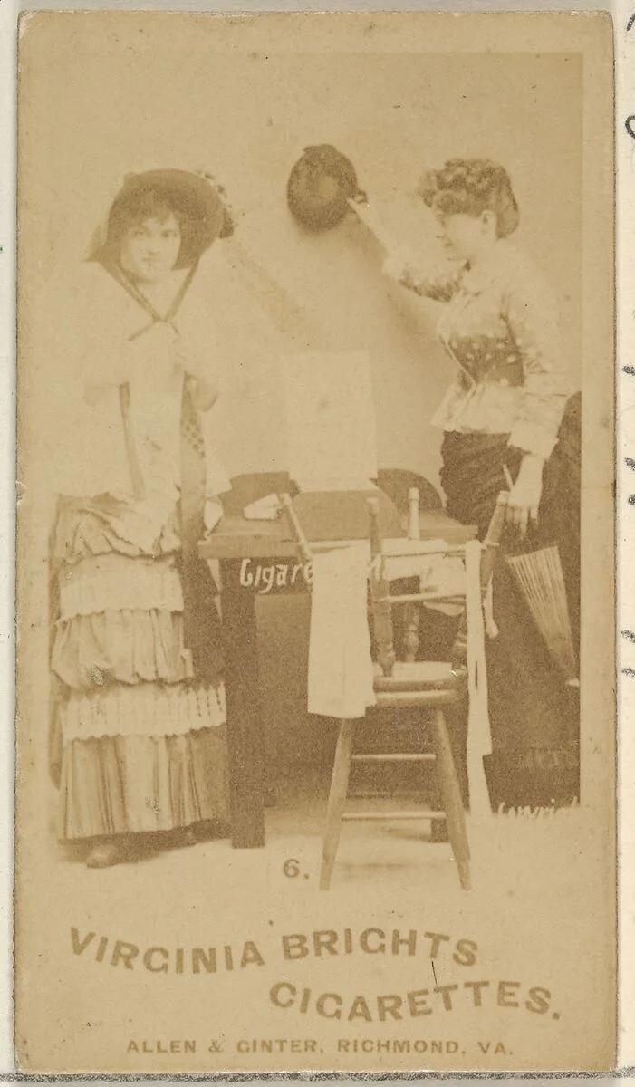 Card 6, from the series, Cigarette Making Girls (N46) for Virginia Brights Cigarettes — Allen & Ginter