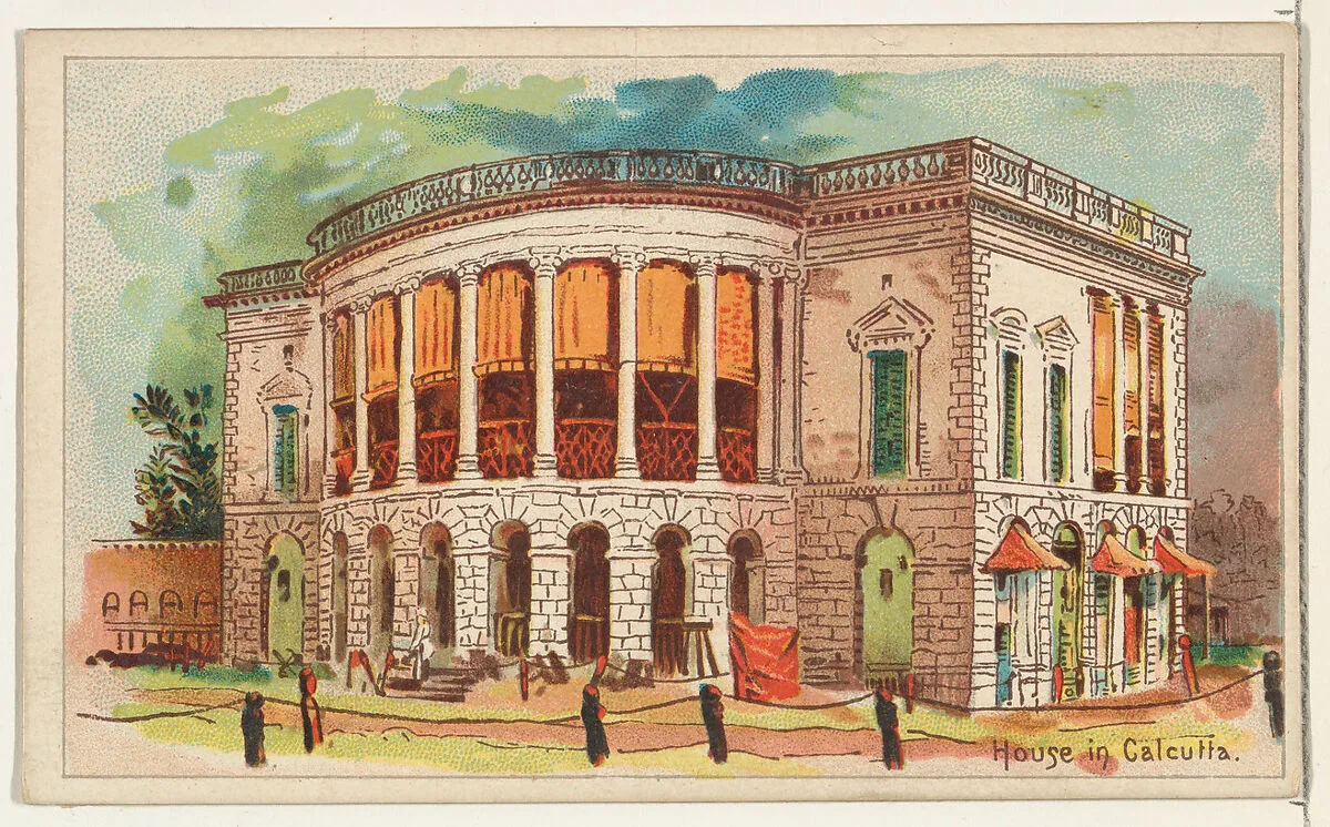 House in Calcutta, from the Habitations of Man series (N113) issued by W. Duke, Sons & Co. to promote Honest Long Cut Smoking and Chewing Tobacco — The Giles Company|American Tobacco Company|W. Duke, Sons & Co.