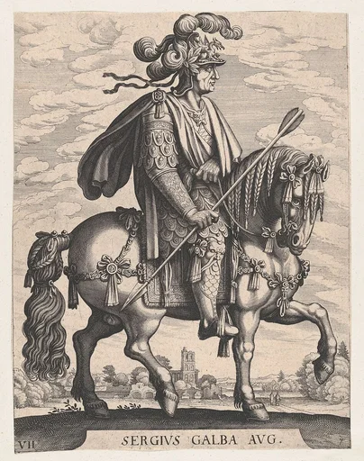 Plate 7: Emperor Galba on Horseback, from 'The First Twelve Roman Caesars' after Tempesta