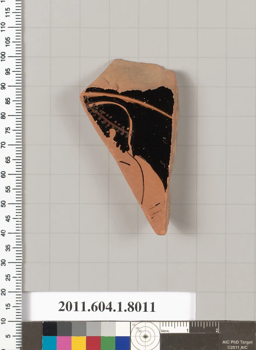 Terracotta fragment of a kylix (drinking cup) — Euergides Painter