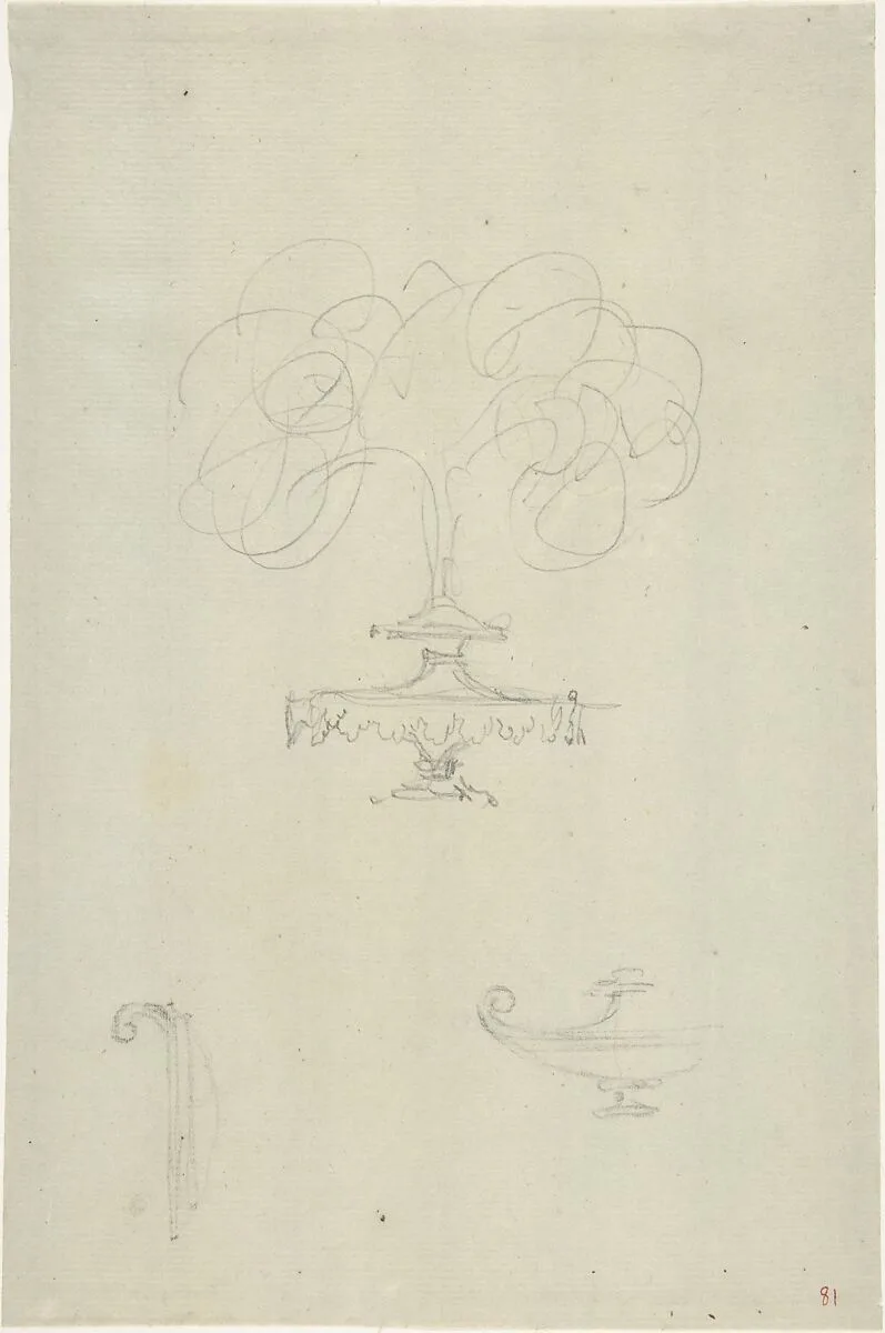 Design for Plumed Oil Lamp — Anonymous, French, 18th century